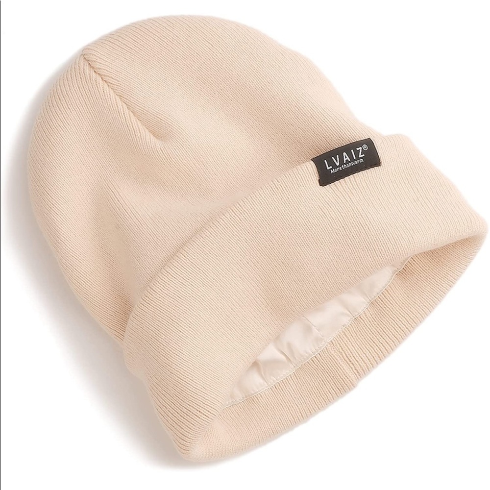 BEIGE UNISEX SATIN LINED (winter) BEANIE HAT (BRAND NEW)